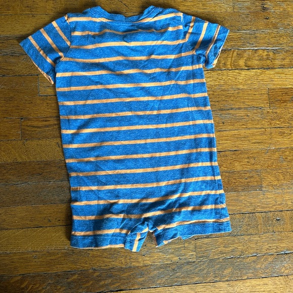 Primary Organics Blue and Orange Striped Baby Romper - Picture 2 of 4
